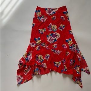 Asymmetrical floral red skirt